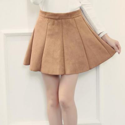 High waist suede leather pleated skirt - Thumbnail 5