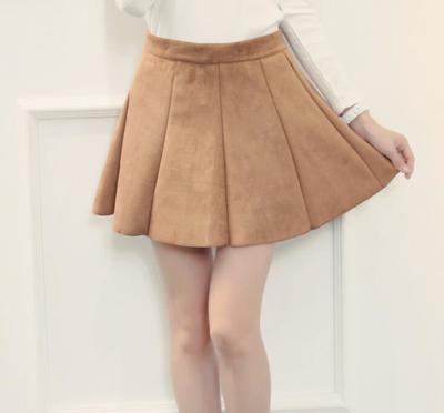 High Waist Suede Leather Pleated Skirt