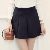 High Waist Suede Leather Pleated Skirt - Thumbnail 2