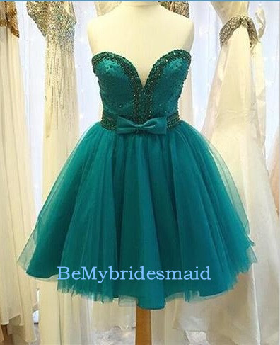Charming Dark Green Sweetheart Handmade Homecoming Dresses, Short Prom Dresses, Sweet 16 Dresses