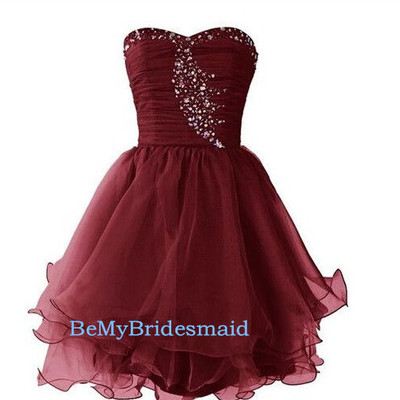 Lovely short organza burgundy prom dresses, homecoming dresses, short party dresses