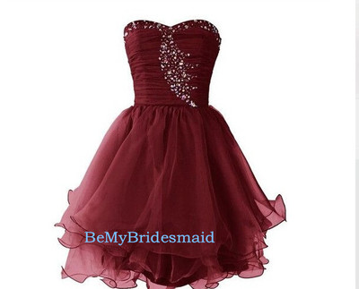 Lovely Short Organza Burgundy Prom Dresses, Homecoming Dresses, Short Party Dresses