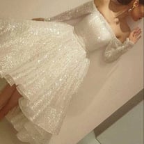 White sequins long sleeve homecoming dress,short prom dress for teens