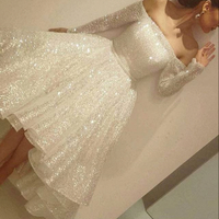 White sequins long sleeve homecoming dress,short prom dress for teens - Thumbnail 1