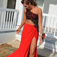 One Shoulder Lace Prom Dresses Party Gowns - Thumbnail 1