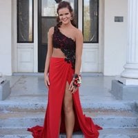 One Shoulder Lace Prom Dresses Party Gowns - Thumbnail 2