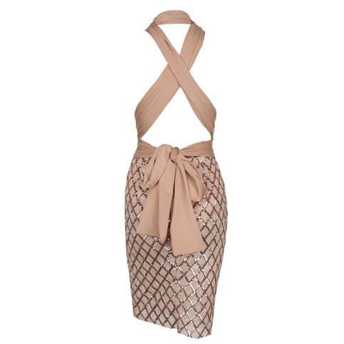 Nude Gold Criss Cross Sequined Changeable Straps