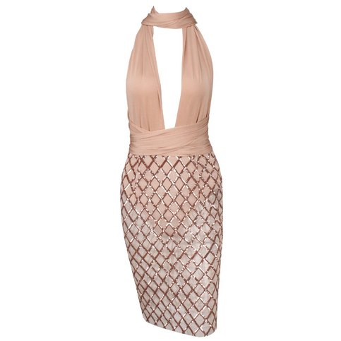 Nude Gold Criss Cross Sequined Changeable Straps