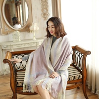 New Autumn-Winter Scarf Fresh Sweet Circle Yarn Knitting Big Plaid Shawl - Thumbnail 1