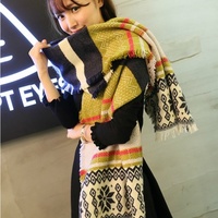 Geometric Pattern Colorful Scarf Cashmere Shawl - Thumbnail 1