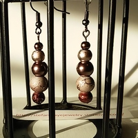Chocolate and Grey Gunmetal Metallic Bead Earrings - Thumbnail 2