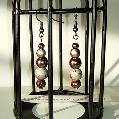 Chocolate and grey gunmetal metallic bead earrings