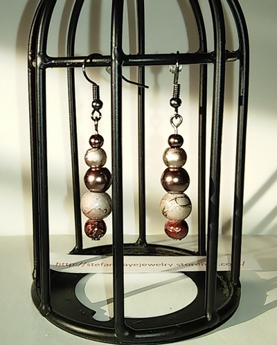 Chocolate and Grey Gunmetal Metallic Bead Earrings