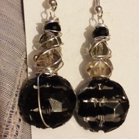 Black Faux Stone Goth-y Punk Silver Wire Wrapped Dangle Earrings - Thumbnail 7
