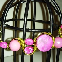 Gold Wired Bracelet with Natural Stones, with Black Ribbon Band - Thumbnail 3