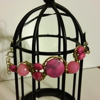 Gold Wired Bracelet with Natural Stones, with Black Ribbon Band - Thumbnail 1