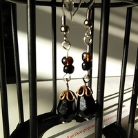 Goth Black Tear Droplet Filgree Earrings - Thumbnail 2