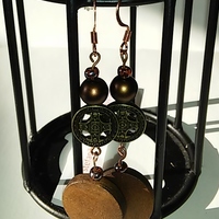 Wooden Beaded Brown/Bronze Celtic Cross Earrings - Thumbnail 4