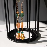 Orange/Peach & Green/Jade Colored Glass Earrings - Thumbnail 2