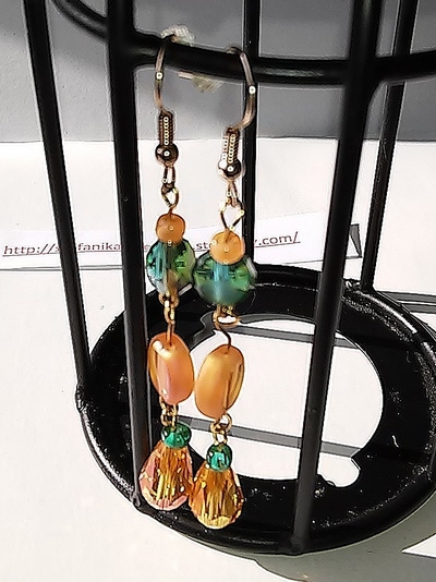 Orange/Peach & Green/Jade Colored Glass Earrings