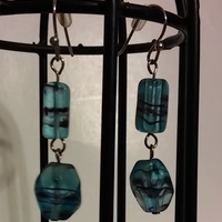 blue glass with black lines earrings - Thumbnail 3