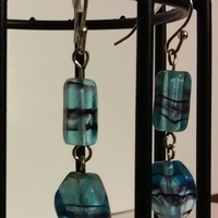 blue glass with black lines earrings - Thumbnail 2