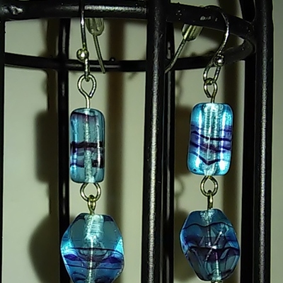 Blue glass with black lines earrings