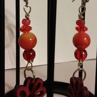 wood and acrylic red-orange-yellow theme beads earrings - Thumbnail 2
