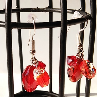 3 bead red earrings with silver findings - Thumbnail 5