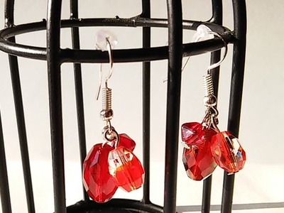 3 bead red earrings with silver findings