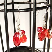 3 bead red earrings with silver findings - Thumbnail 2