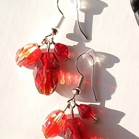 3 bead red earrings with silver findings - Thumbnail 4