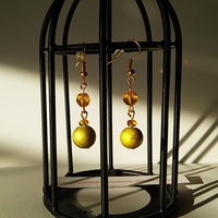 yellow clear and metallic bead earrings - Thumbnail 1
