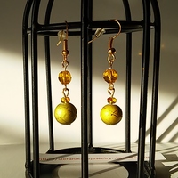 yellow clear and metallic bead earrings - Thumbnail 3