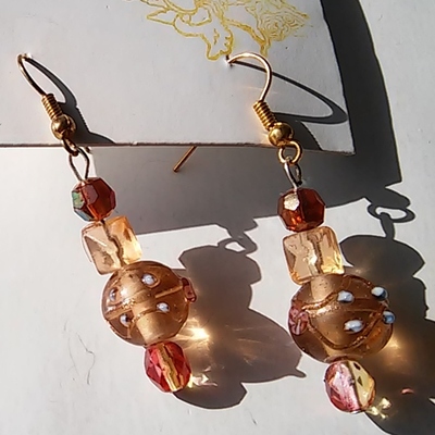 Peach blown glass bead earrings