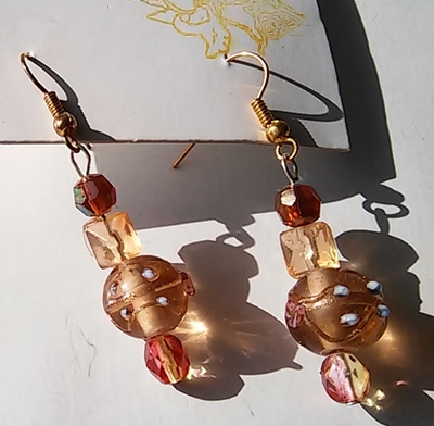 peach blown glass bead earrings