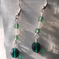 green and white polished glass drop dangle earrings - Thumbnail 2