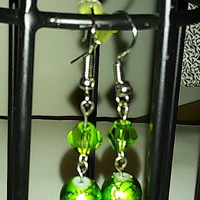 Green cut glass and foil earrings