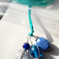 blue triple wire wrapped pendant necklace - Thumbnail 2