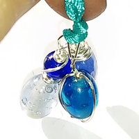 blue triple wire wrapped pendant necklace - Thumbnail 4