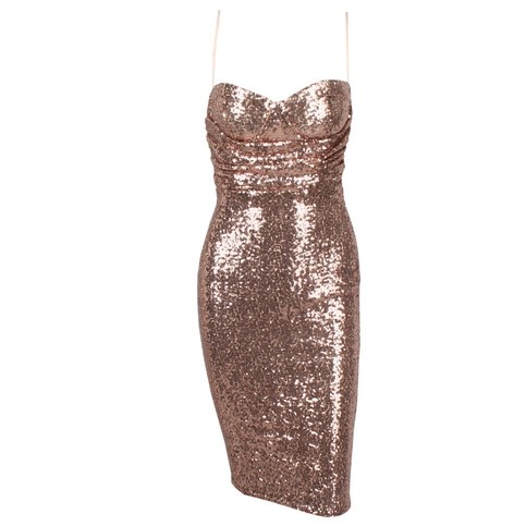 Gold Off Shoulder Sequined Bodycon Dress