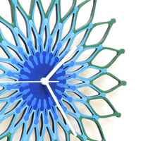 Peacock - 16" (41cm) / 23½" (59cm) large stylish sunburst clock in shades of blue / green - Thumbnail 5