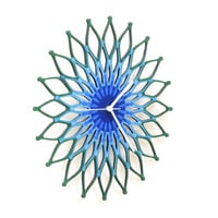 Peacock - 16" (41cm) / 23½" (59cm) large stylish sunburst clock in shades of blue / green - Thumbnail 3