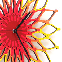 Fireworks I - 16" (41cm) / 23½" (59cm) large stylish wooden wall clock, sunburst clock in red / yellow - Thumbnail 4