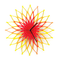 Fireworks I - 16" (41cm) / 23½" (59cm) large stylish wooden wall clock, sunburst clock in red / yellow - Thumbnail 1