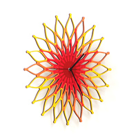 Fireworks I - 16" (41cm) / 23½" (59cm) large stylish wooden wall clock, sunburst clock in red / yellow - Thumbnail 2