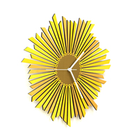 The Sun - stylish organic yellow / golden wooden wall clock, a piece of wall art - Thumbnail 4