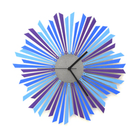 The Moon - stylish blue / purple / silver wooden wall clock with sunburst pattern, a piece of wall art - Thumbnail 1