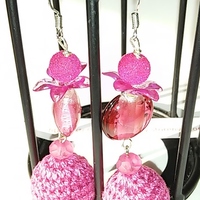 Hot Pink Croceted long large flower dangle - Thumbnail 2