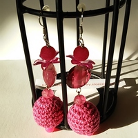 Hot Pink Croceted long large flower dangle - Thumbnail 3
